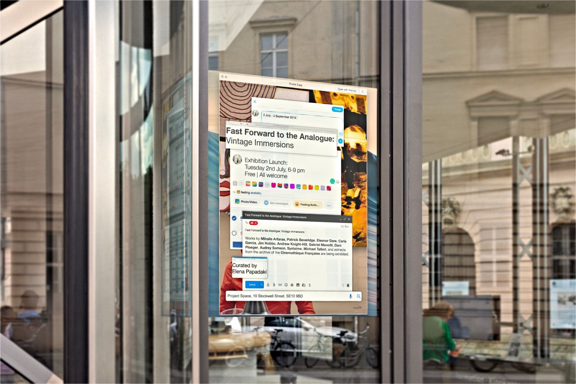 Mockup of two computer windows, one shows a cliff, the other the Creatives for Climate logo