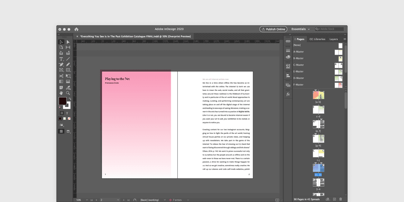 The catalogue being set in Adobe InDesign